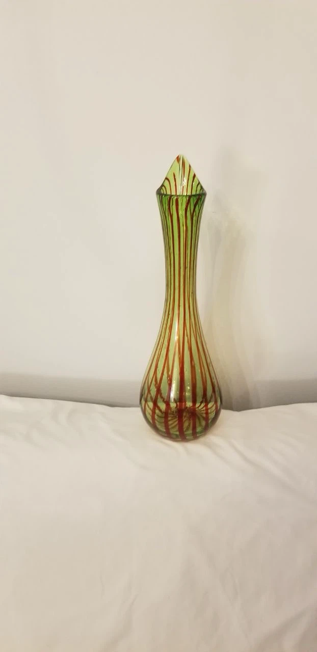Vintage Green and Red Striped Glass Vase - photo 2