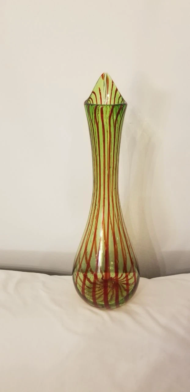 Vintage Green and Red Striped Glass Vase - photo 3