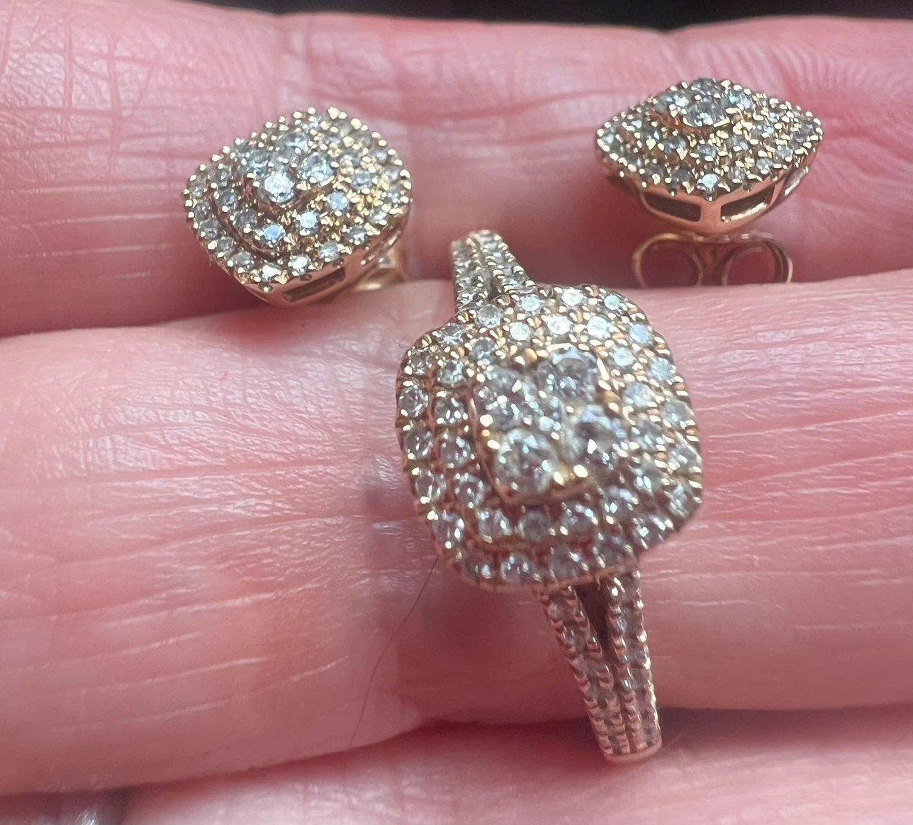 10K Gold Diamond Ring and Earring Set - photo 3
