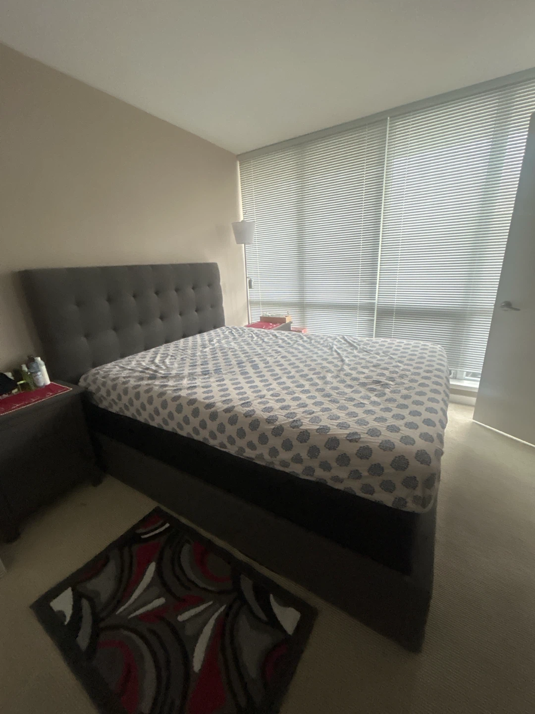 Dark Grey Upholstered Queen Bed with box spring. - photo 2