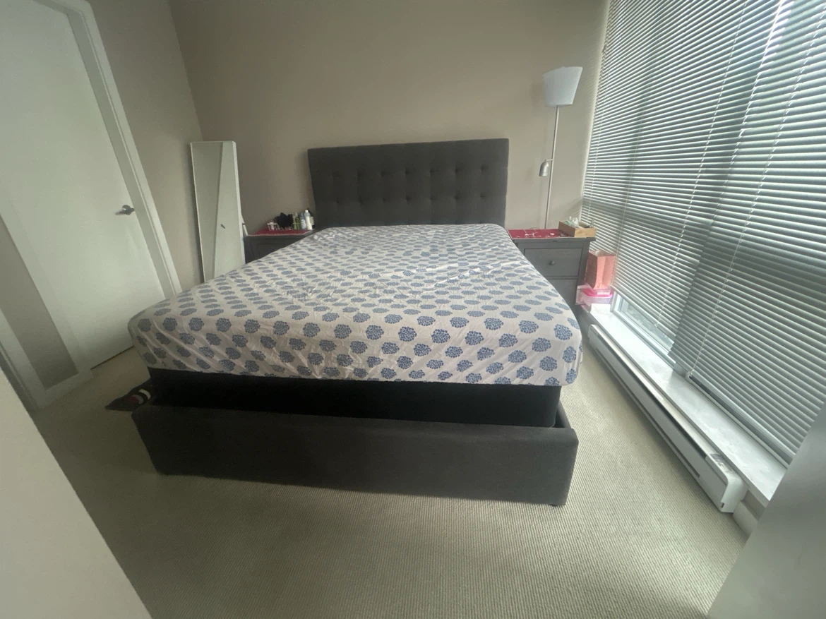 Dark Grey Upholstered Queen Bed with box spring. - photo 4