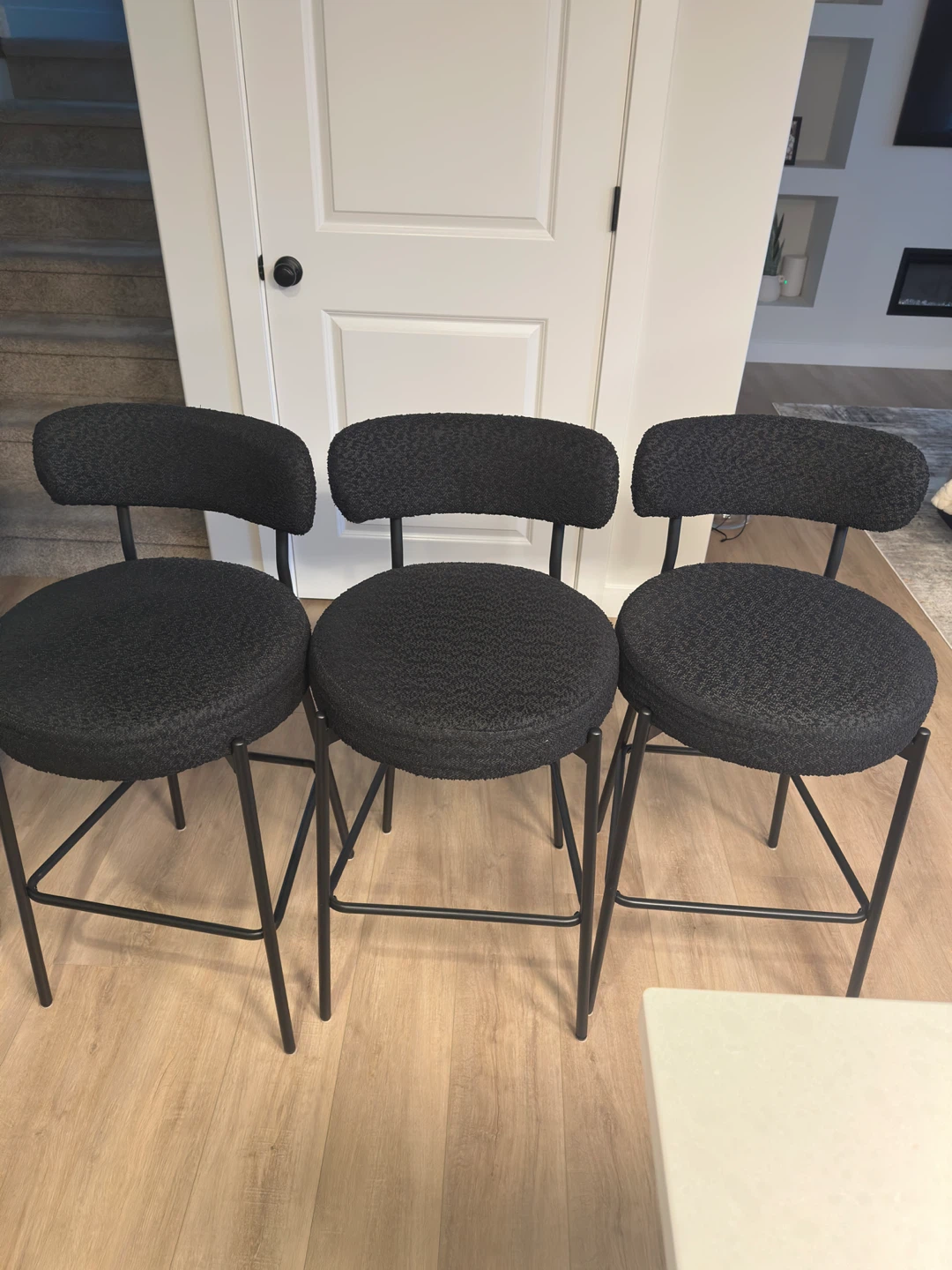 Set of 3 Black Boucle Bar Stools