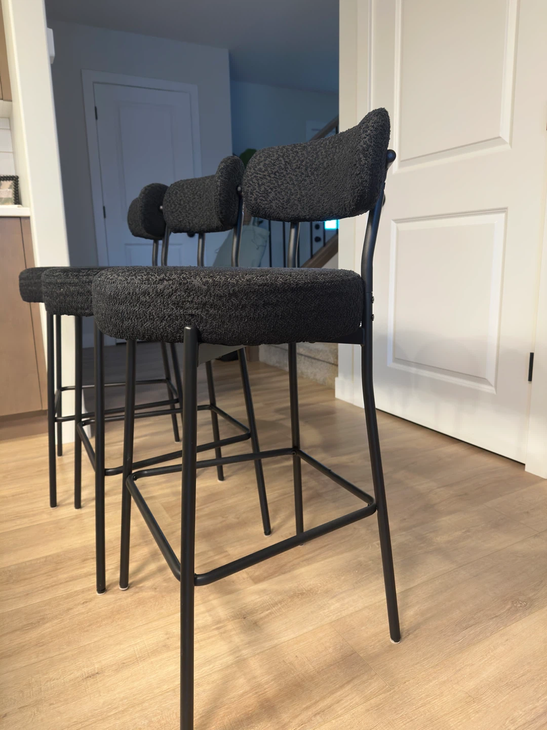 Set of 3 Black Boucle Bar Stools - photo 2