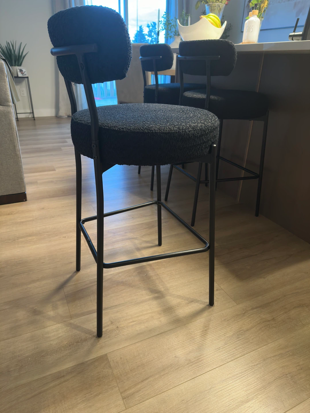 Set of 3 Black Boucle Bar Stools - photo 3