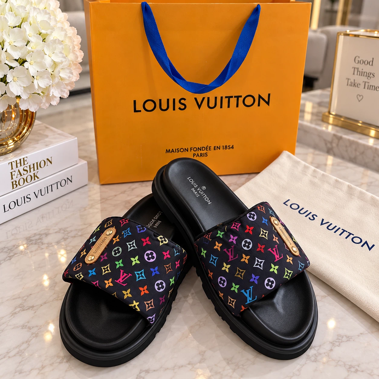 Louis Vuitton Multicolour Monogram Slides