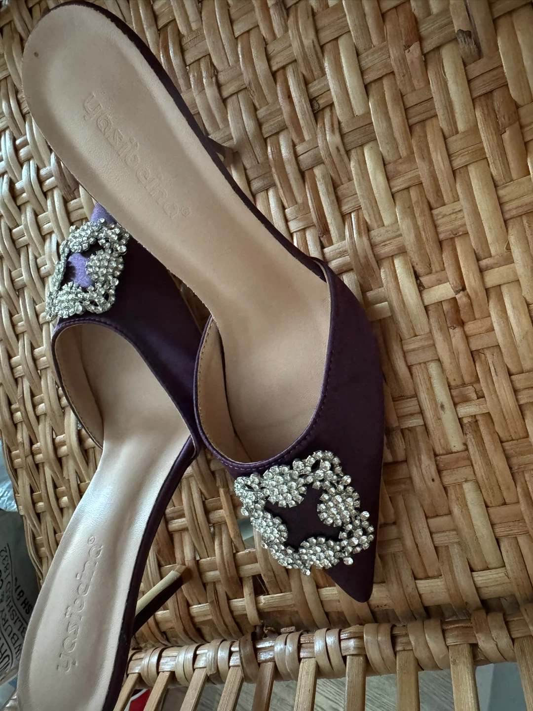 Satin Crystal Stiletto Mules