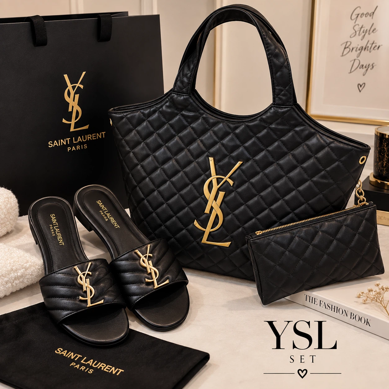 Saint Laurent YSL Quilted Bag and Sandal Set