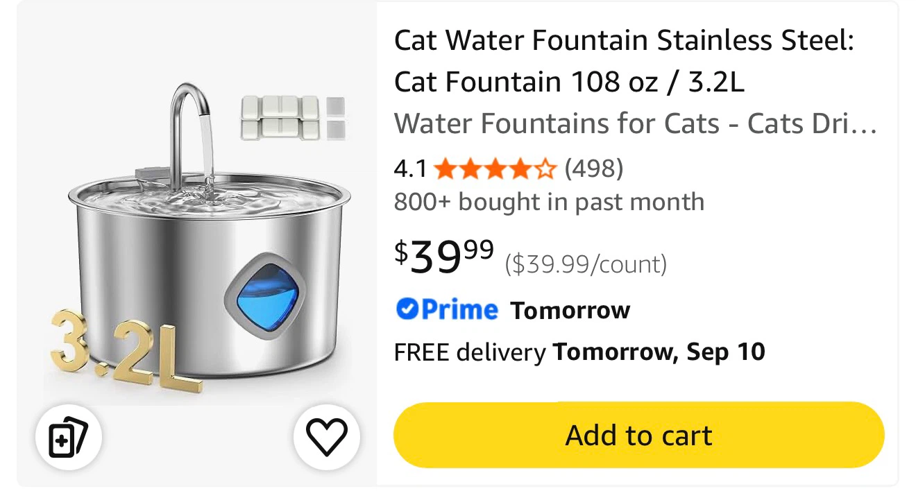 3.2L Stainless Steel Cat Water Fountain – Brand New - photo 5