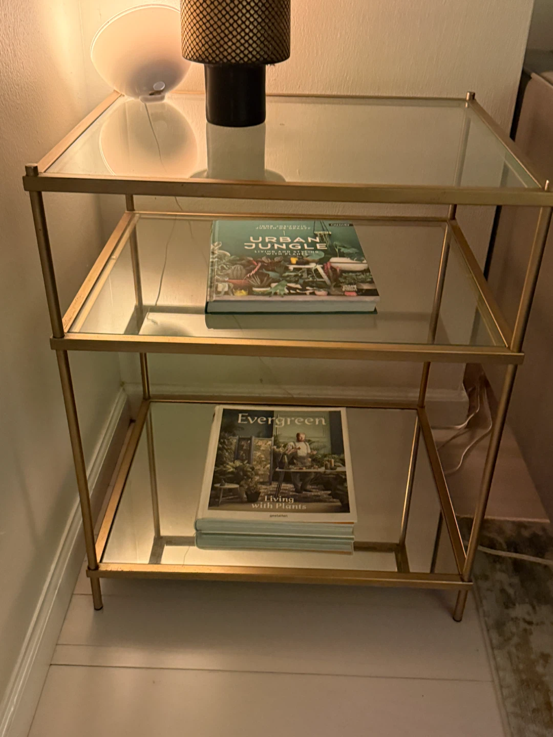 Gold Metal and Glass Three-Tier Side Table