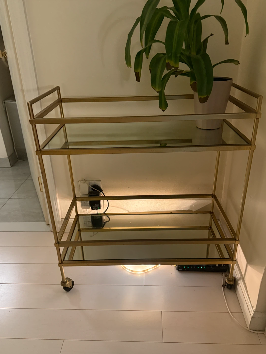 Gold Metal and Glass Bar Cart
