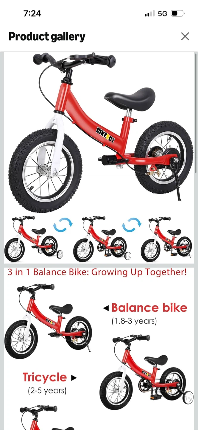 BikeBoy 3-in-1 Kids Balance Bike, Tricycle, and Bicycle
