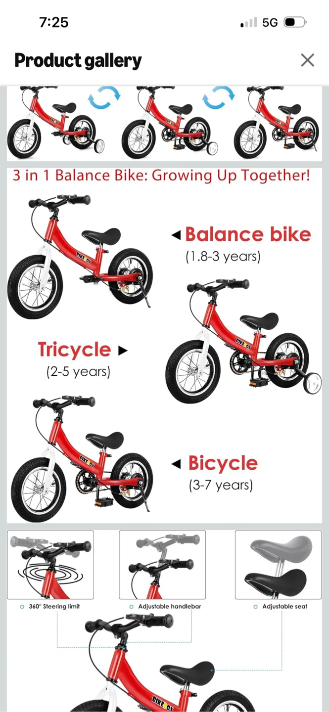 BikeBoy 3-in-1 Kids Balance Bike, Tricycle, and Bicycle - photo 2