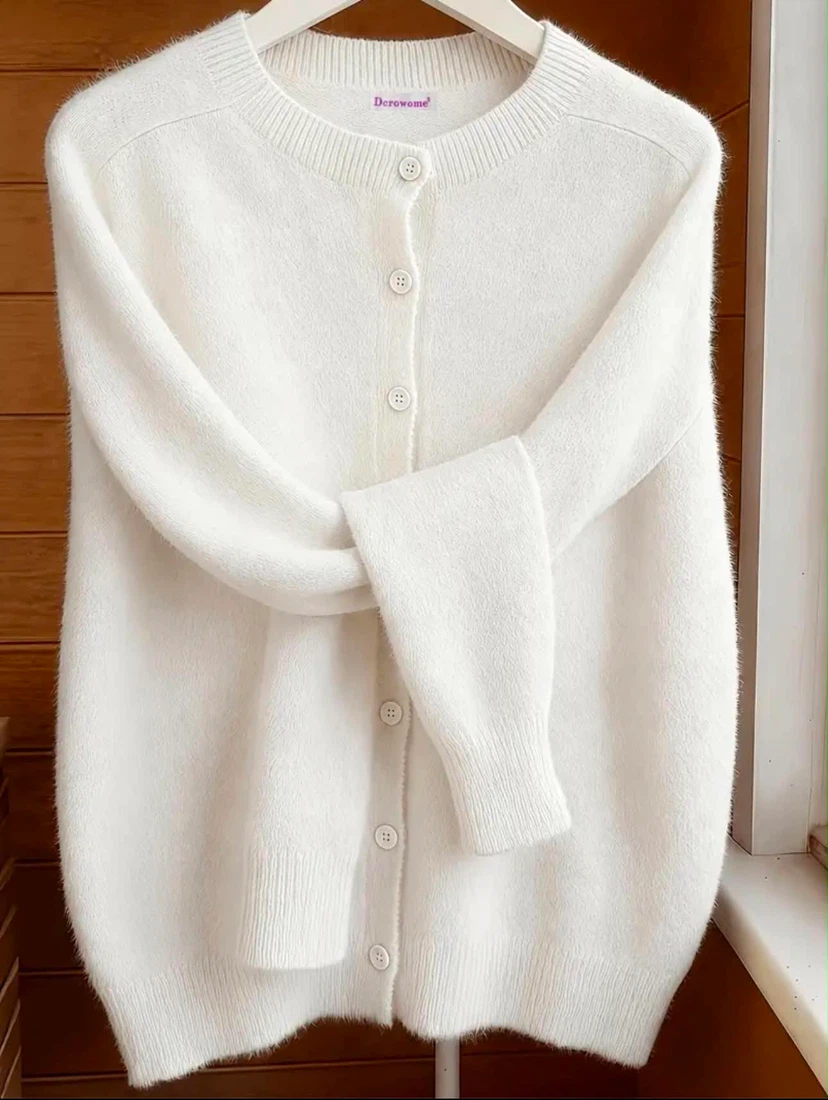 Derowome White Button-Up Cardigan