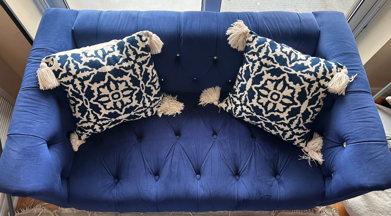 Navy Blue Velvet Loveseat and chair - photo 2