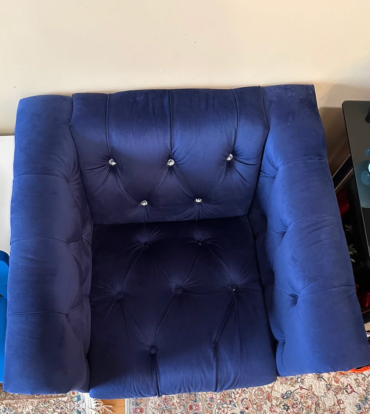 Navy Blue Velvet Loveseat and chair - photo 5