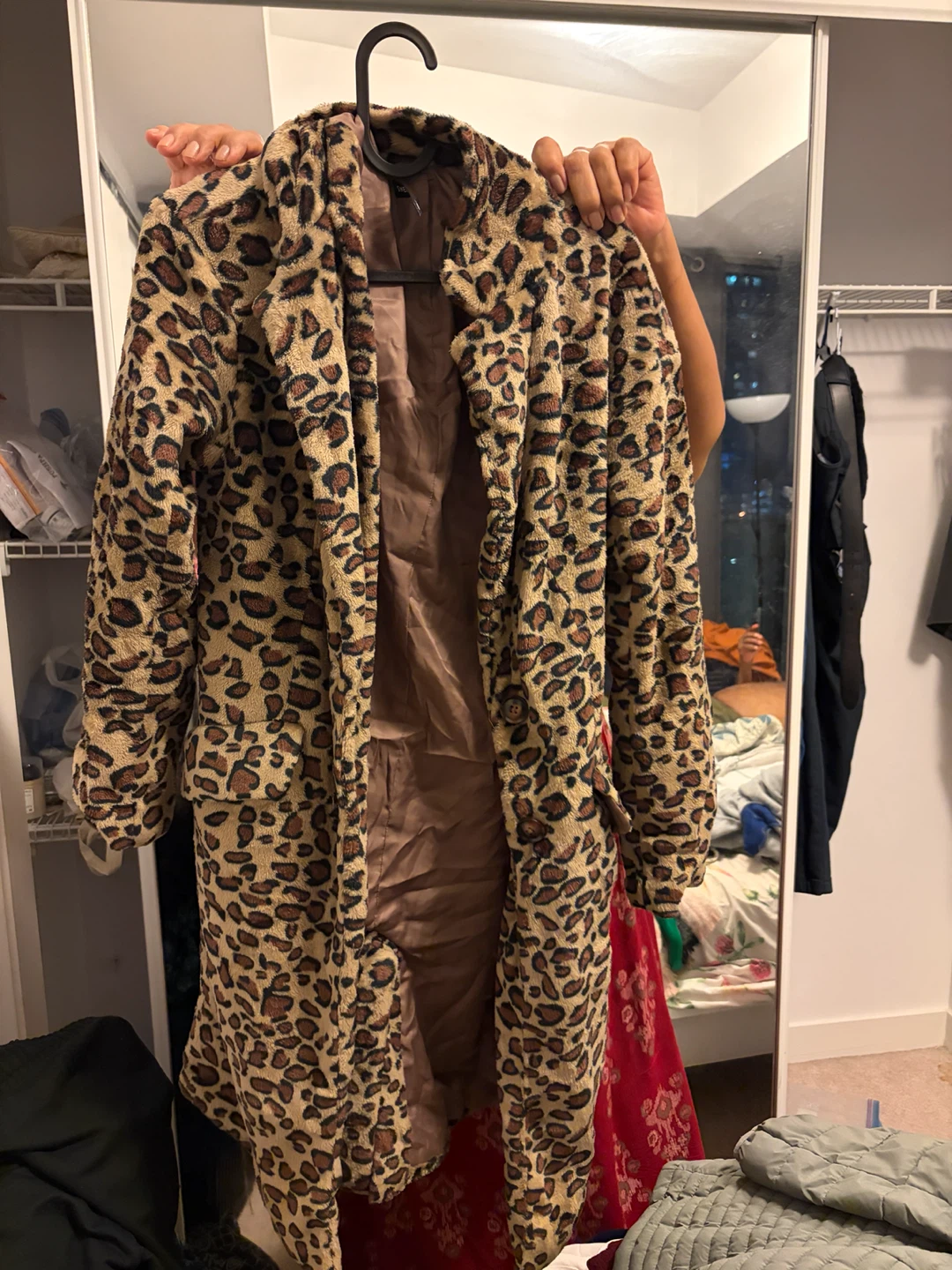 SHEIN Leopard Print Faux Fur Coat