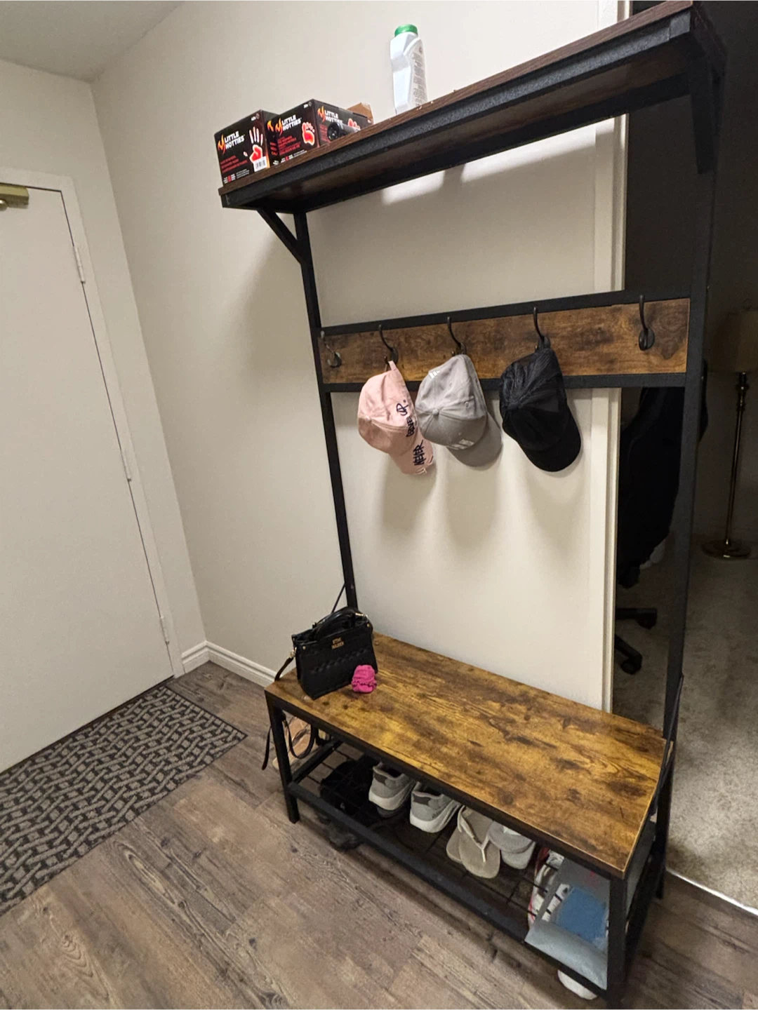 Industrial Hall Tree with Bench and Shoe Storage