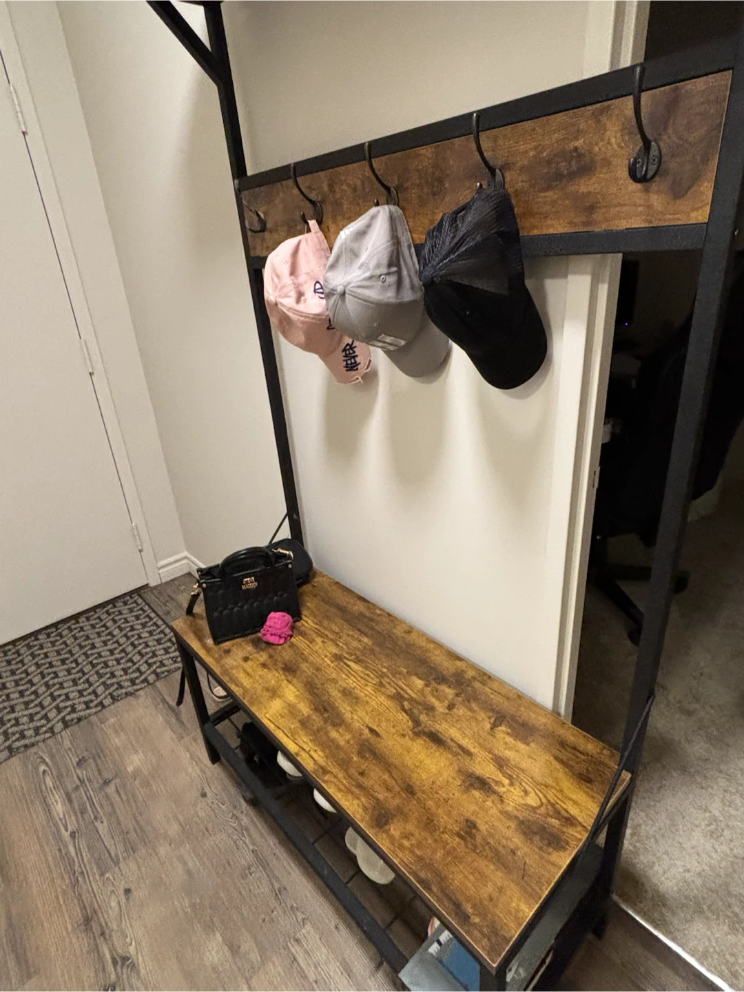 Industrial Hall Tree with Bench and Shoe Storage - photo 2