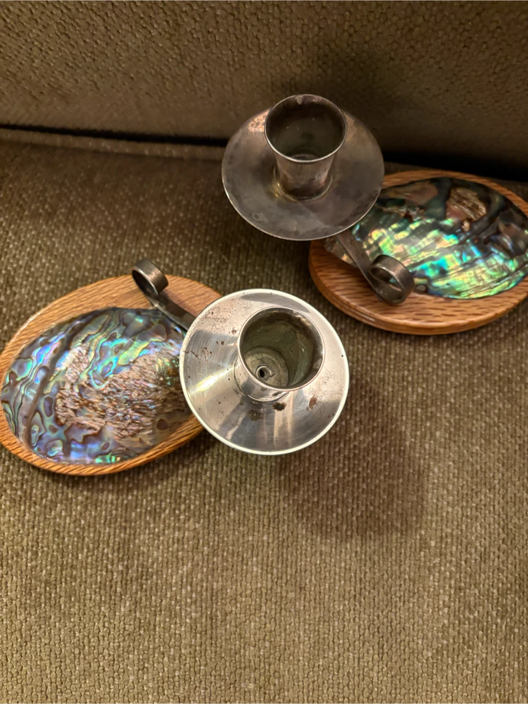 Vintage Abalone/silver  & Wood Candle Holders - photo 2