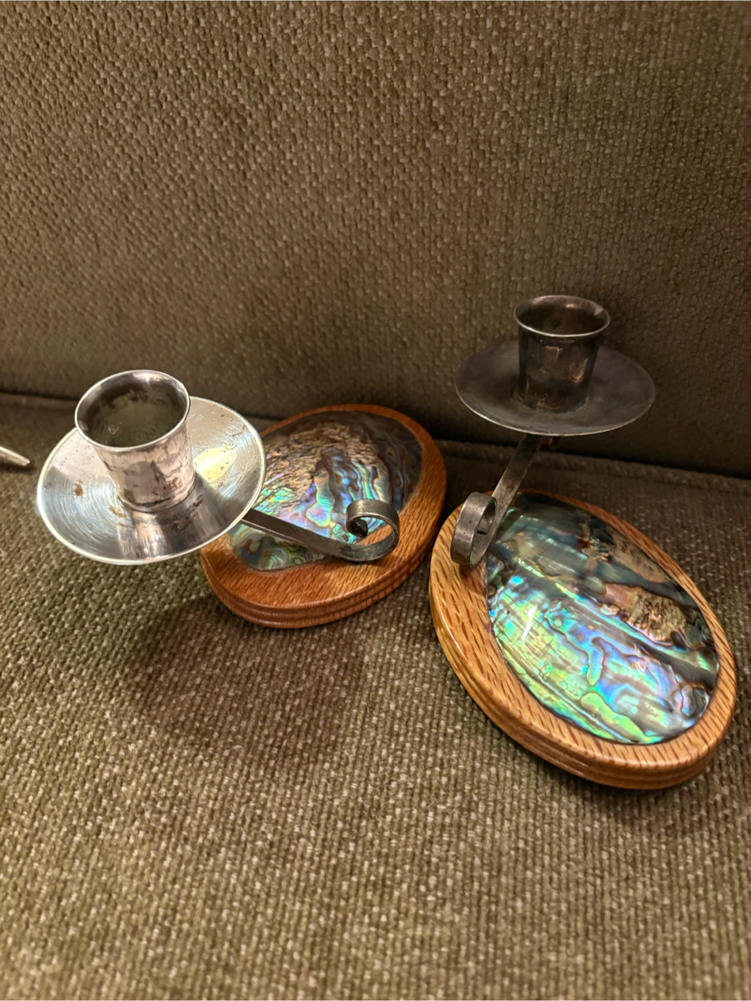 Vintage Abalone/silver  & Wood Candle Holders - photo 5