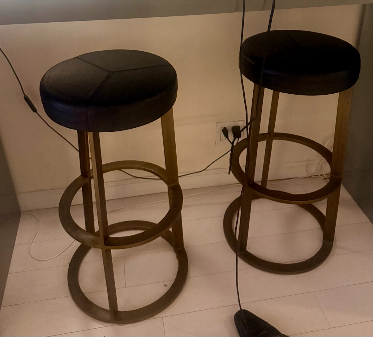 Set of Two Black and Gold Bar Stools CB2