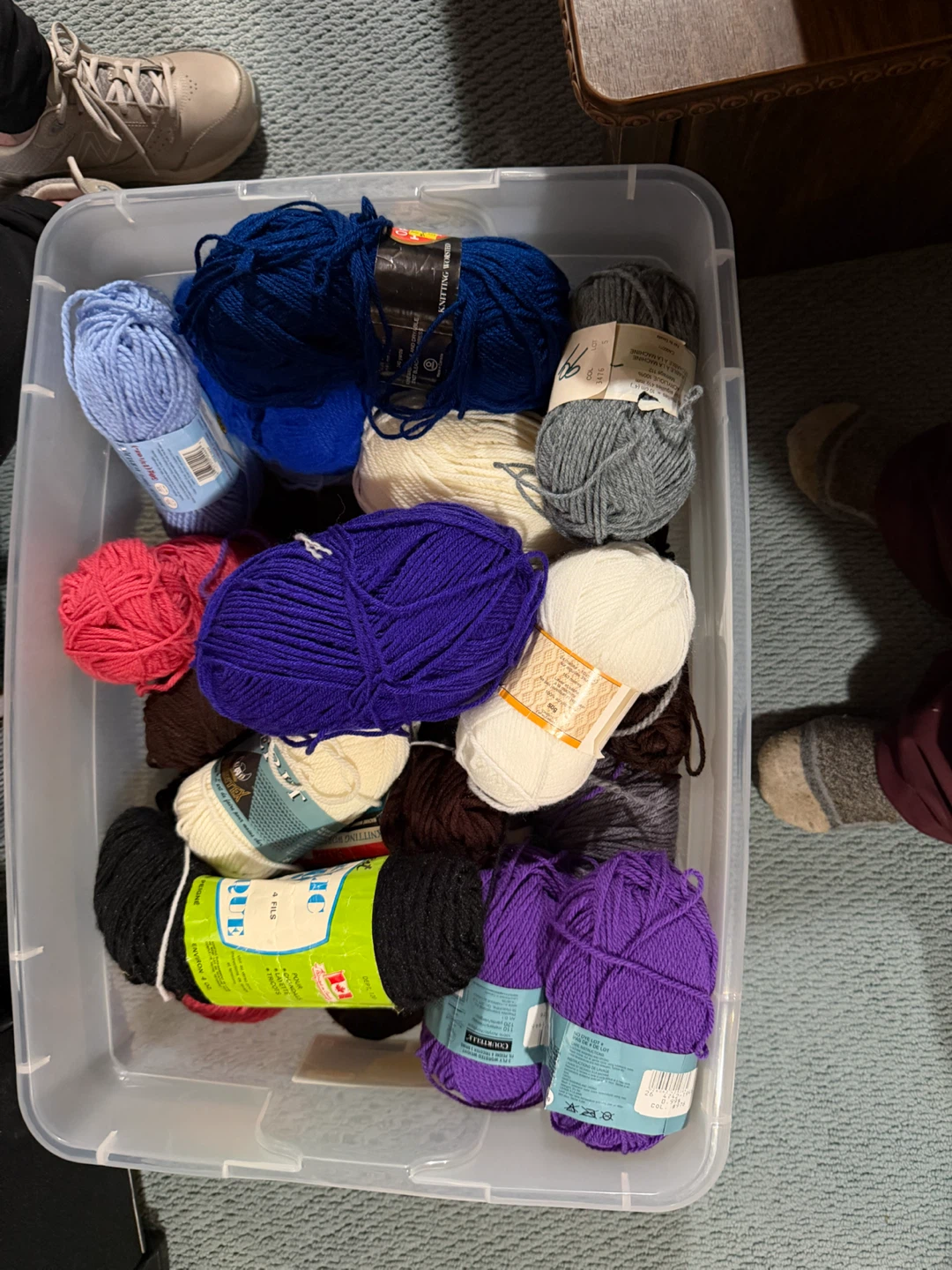 Large Bin of Assorted Knitting Yarn