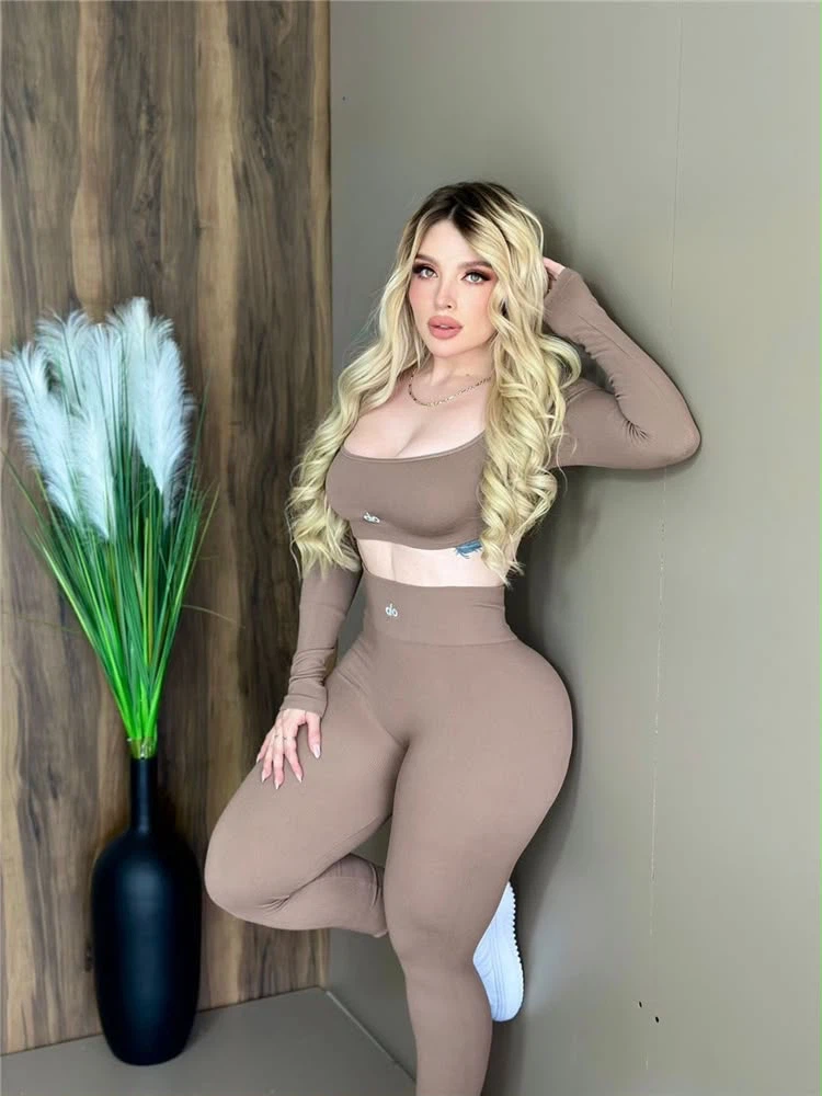 Alo Yoga Ribbed Long Sleeve Top and Leggings Set