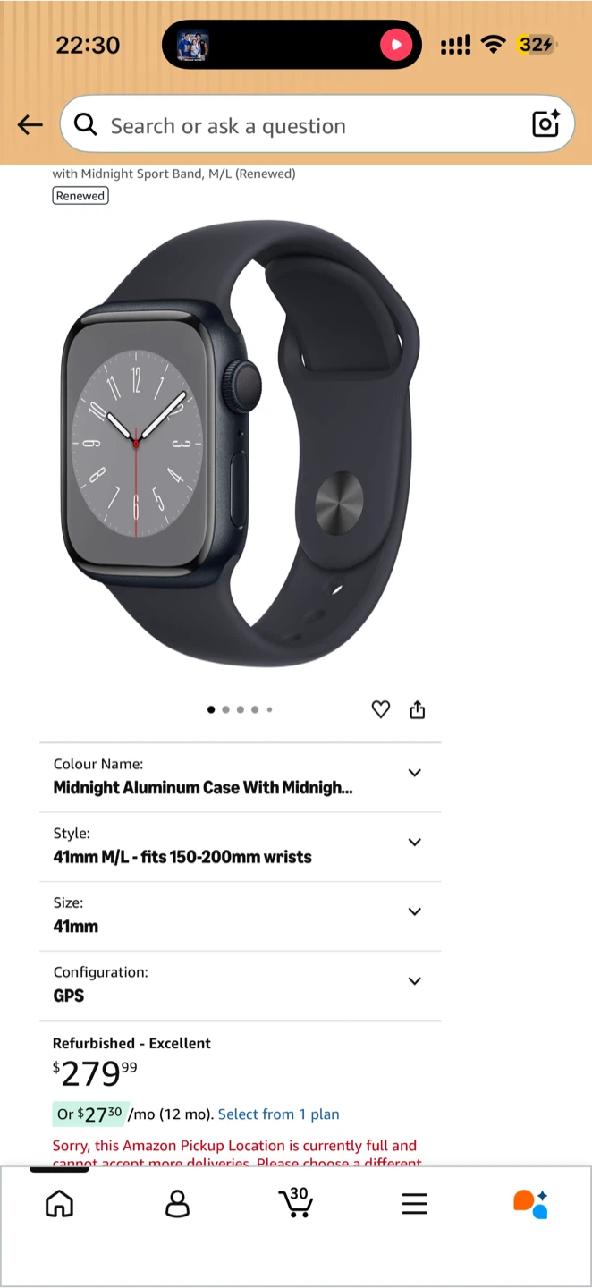 Apple Watch Series 8 41mm Midnight Aluminum