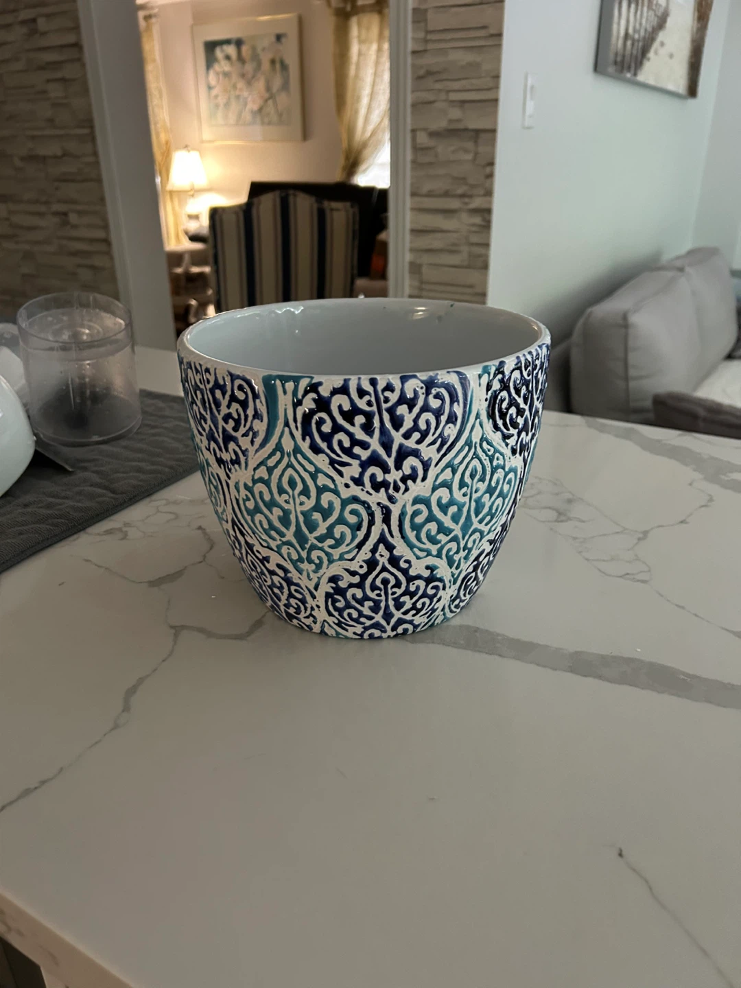 Blue and White Decorative Ceramic Planter - photo 2