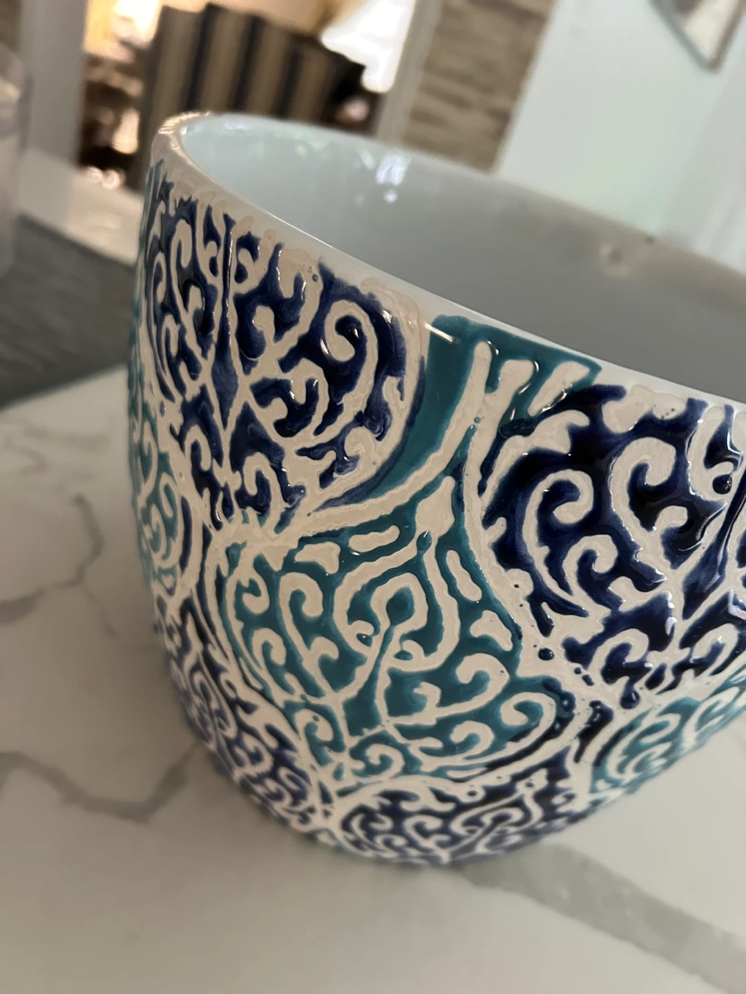Blue and White Decorative Ceramic Planter - photo 3