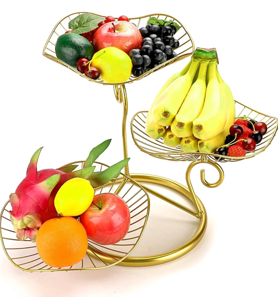 3-Tier Gold Metal Fruit Basket Stand