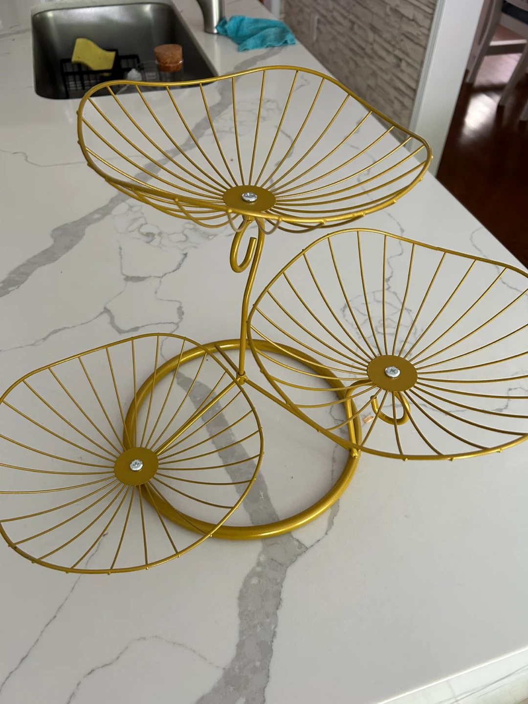 3-Tier Gold Metal Fruit Basket Stand - photo 2