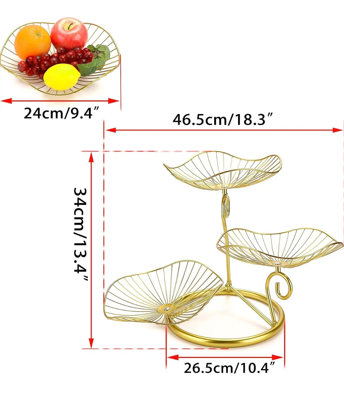 3-Tier Gold Metal Fruit Basket Stand - photo 3