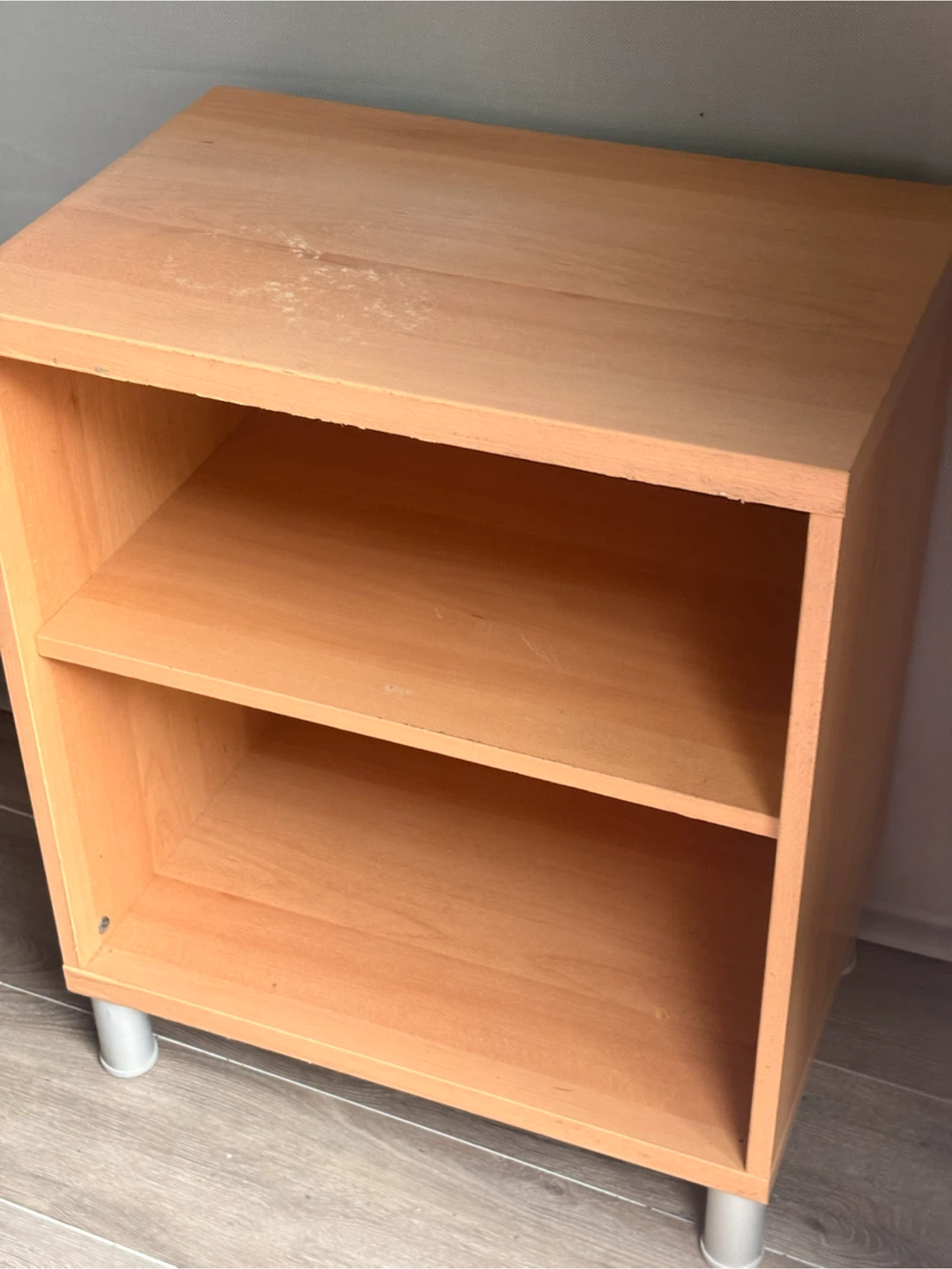 Light wood shelving unit with two shelves