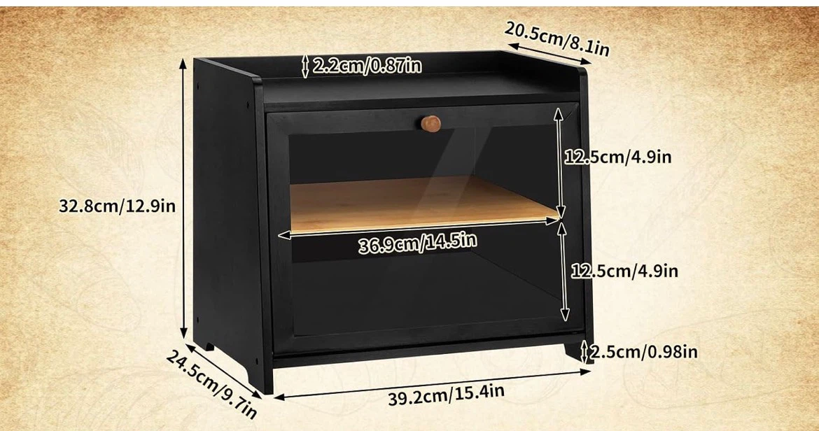 Black Wooden Bread Box with Glass Door - photo 4