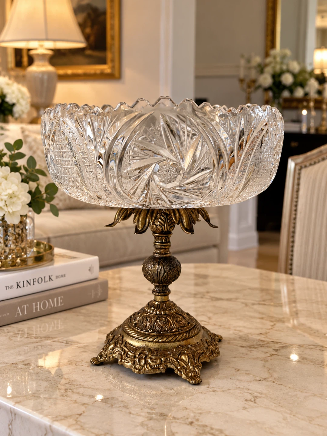 Crystal Pedestal Bowl with Brass Base