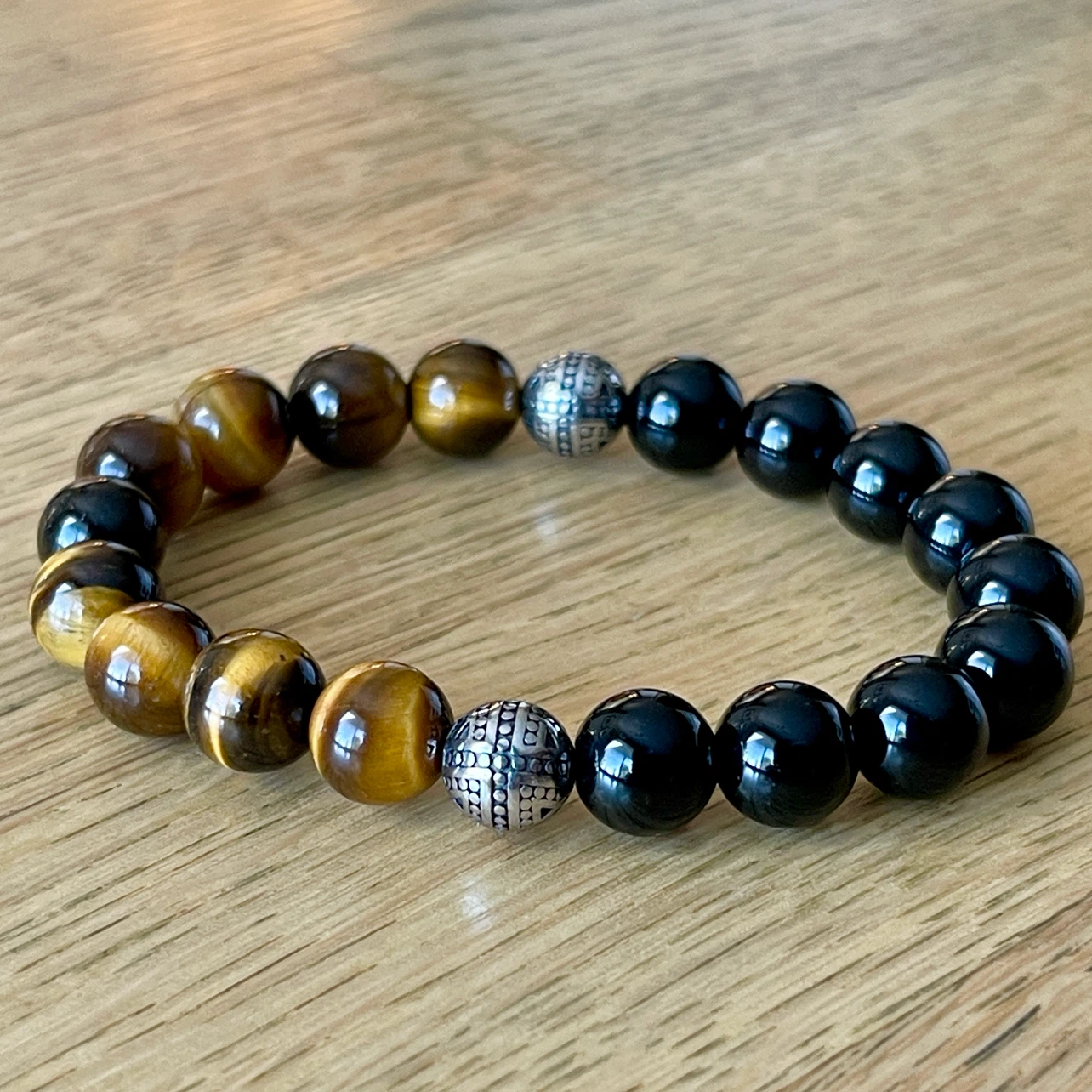Yellow Tiger’s Eye & Onyx bracelet (10mm bead) - photo 2