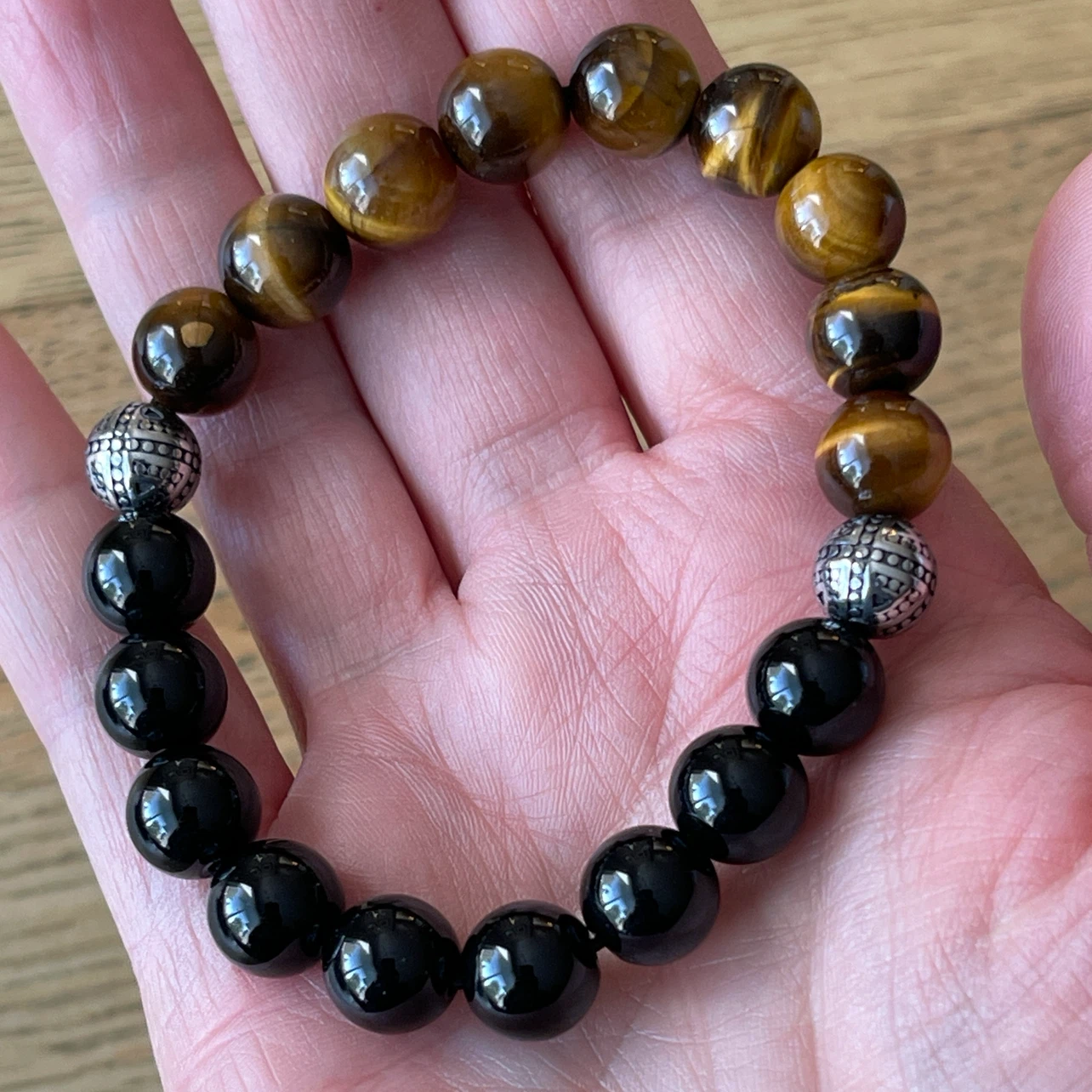 Yellow Tiger’s Eye & Onyx bracelet (10mm bead) - photo 4