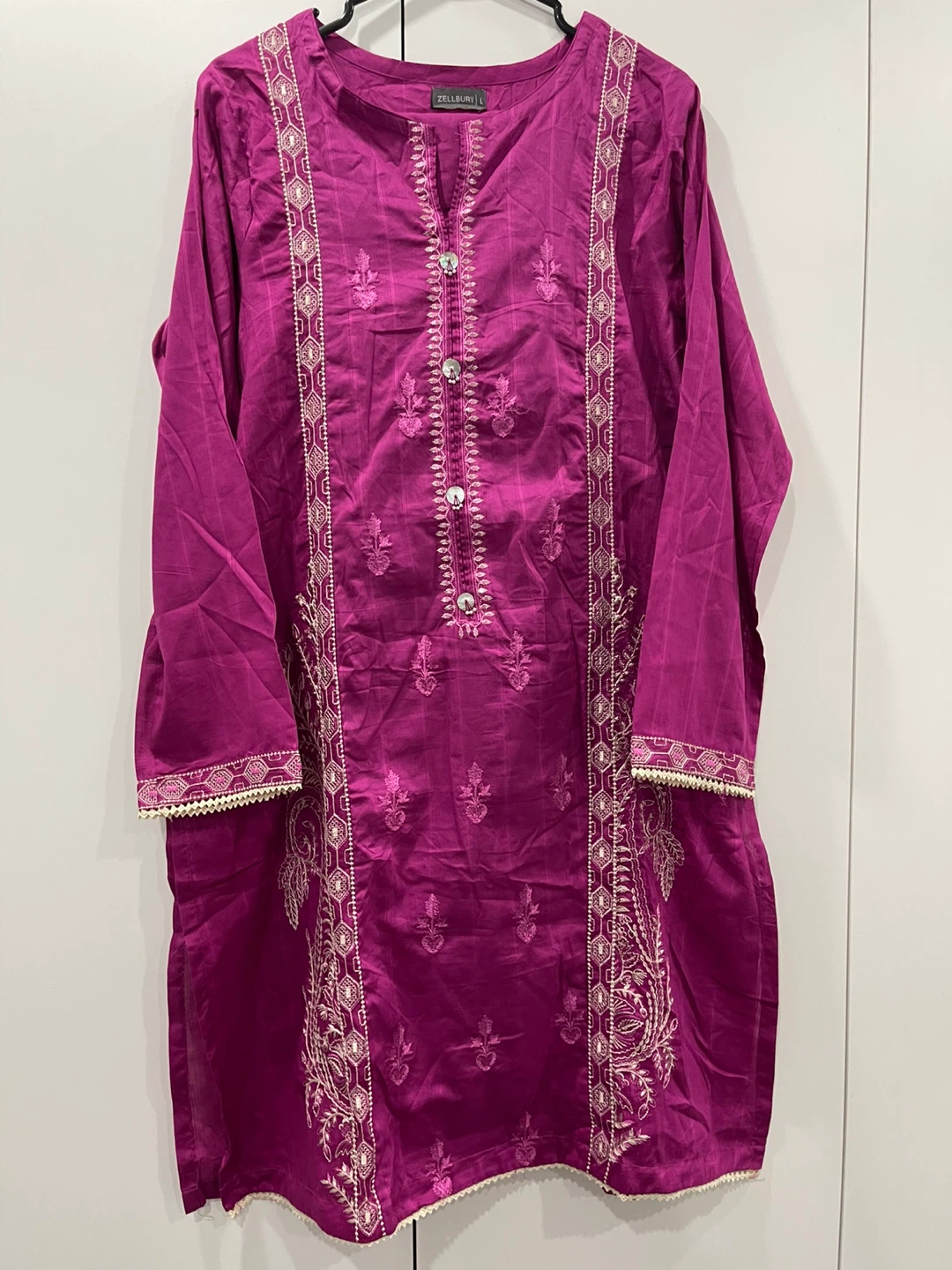 Zellbury Magenta Embroidered Kurta