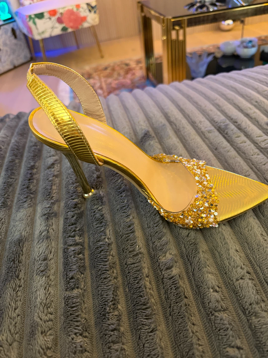 Gold Rhinestone Slingback Heels - photo 3