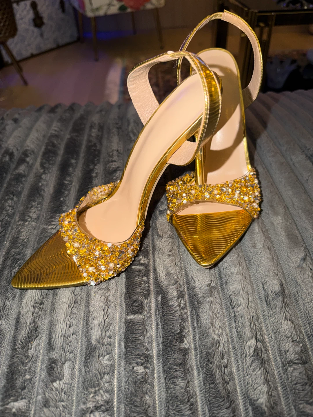 Gold Rhinestone Slingback Heels - photo 4