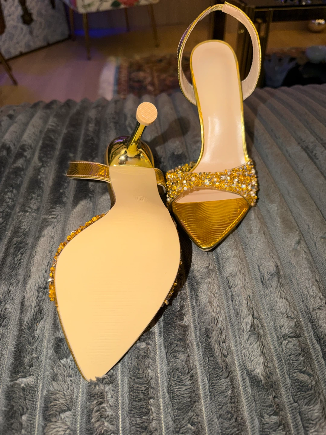 Gold Rhinestone Slingback Heels - photo 5