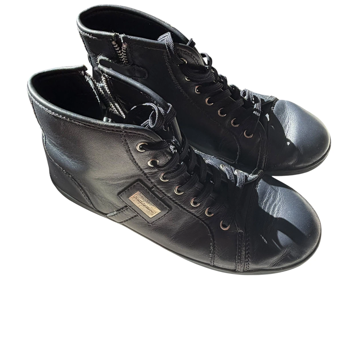 Dolce & Gabbana Black Leather High-Top Sneakers