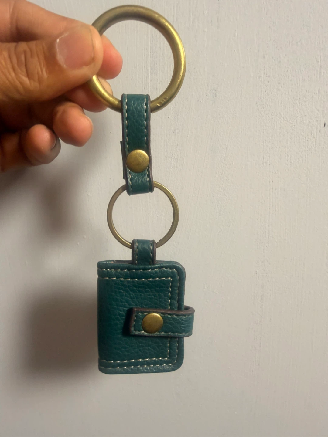 Teal Leather Mini Keychain Wallet