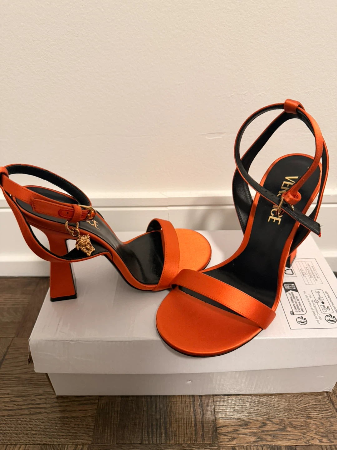 Versace Medusa Orange Satin Heels