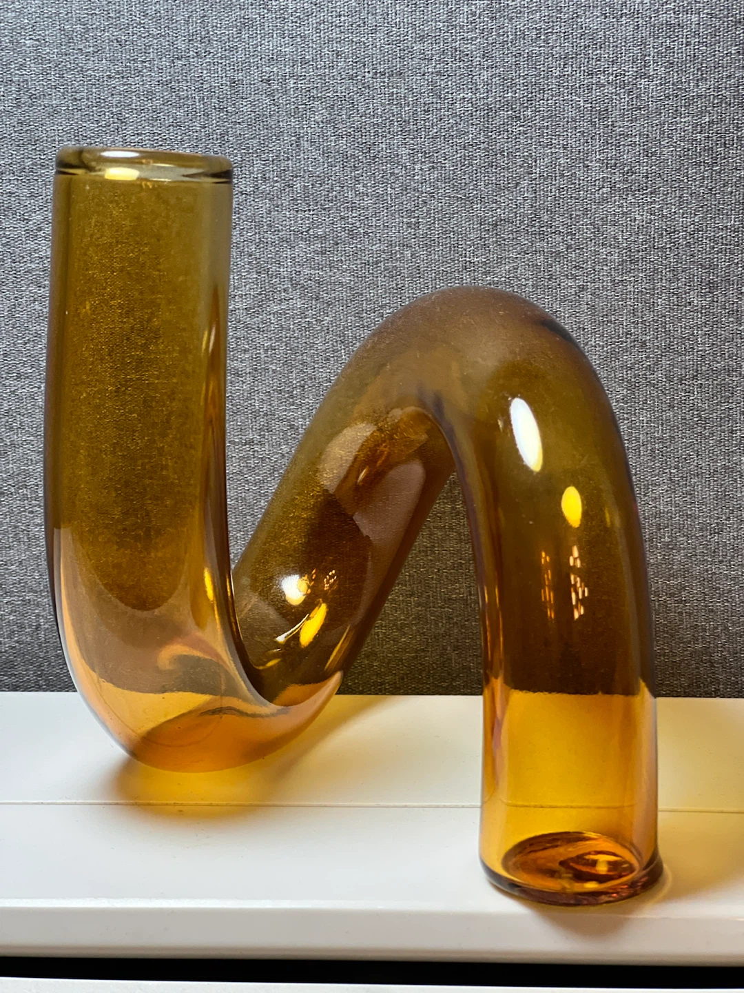 Modern Amber Glass Swirl / Tube Sculpture Vase - photo 2
