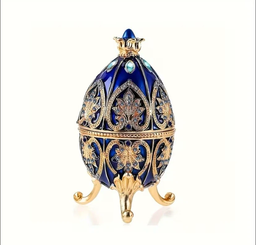 Blue and Gold Jewelled Egg Trinket Box