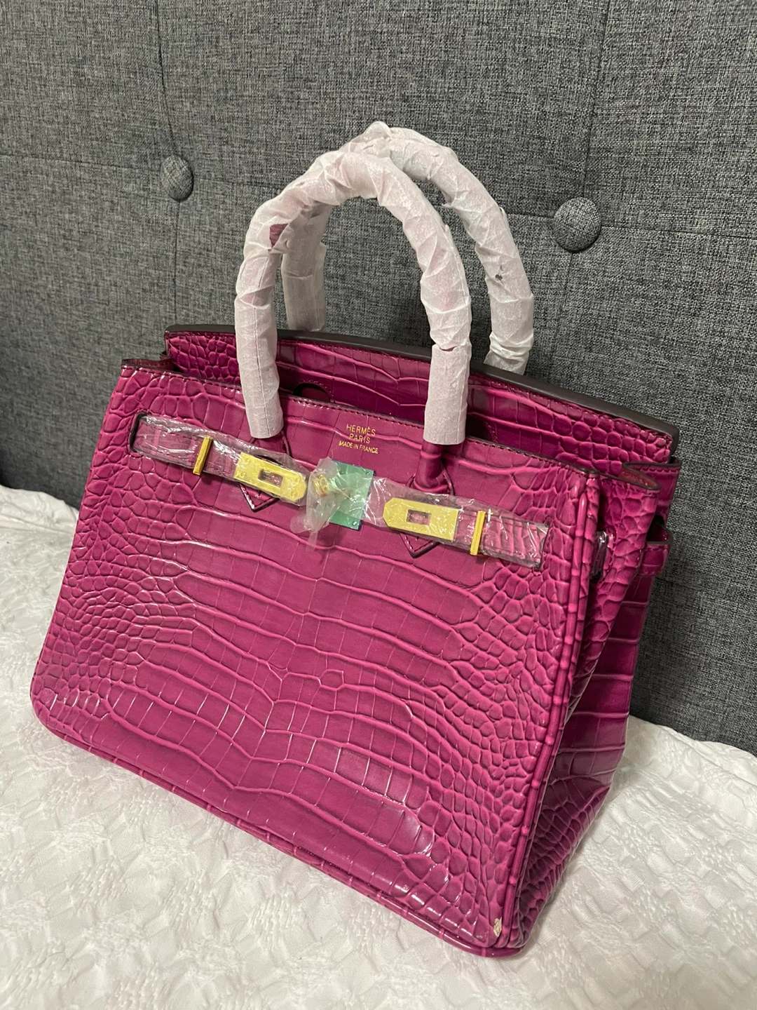Birkin style crocodile embossed handbag