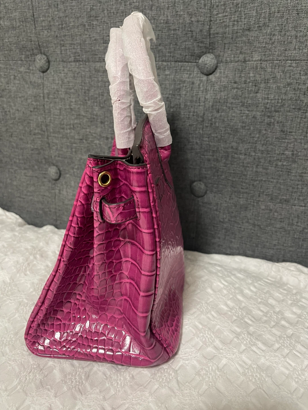 Birkin style crocodile embossed handbag - photo 3