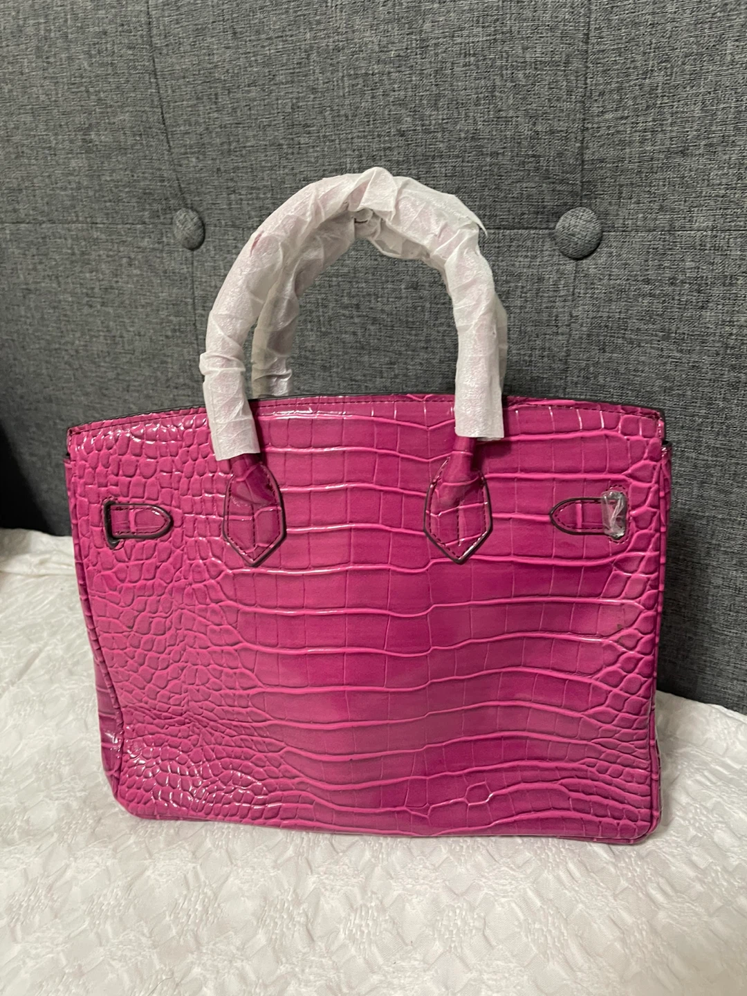 Birkin style crocodile embossed handbag - photo 4